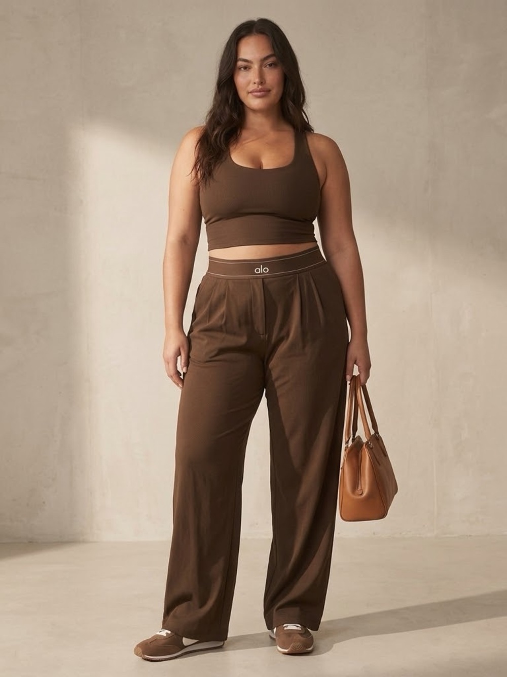 ALO Yoga Suit Up Trouser Wide-Leg High-Rise Pants in Brown